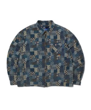워시드 패턴 집업 셔츠 인디고_FS1WJ08U