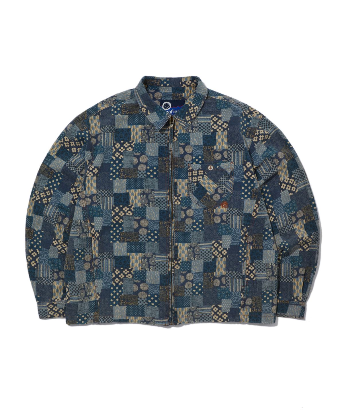 펜필드(PENFIELD) 워시드 패턴 집업 셔츠 인디고_FS1WJ08U