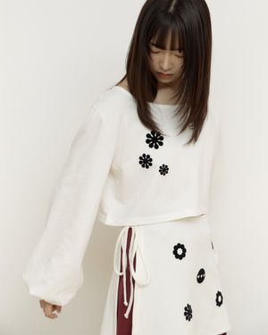 벌룬 슬리브 크롭탑 (화이트)