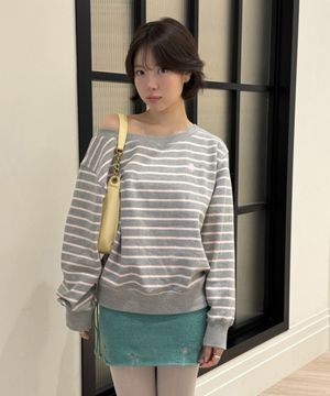 Stripe off shoulder sweatshirt - gray