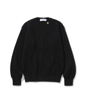 헤비 와플 골드 버튼 라운드 니트 BLACK