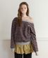 Stripe off shoulder sweatshirt - brown