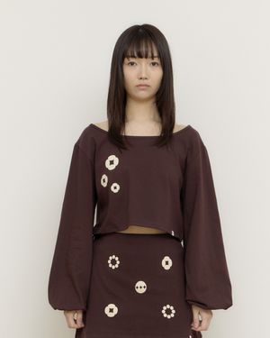 벌룬 슬리브 크롭탑 (브라운)