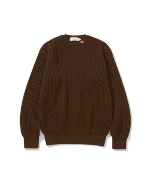 헤비 와플 골드 버튼 라운드 니트 BROWN