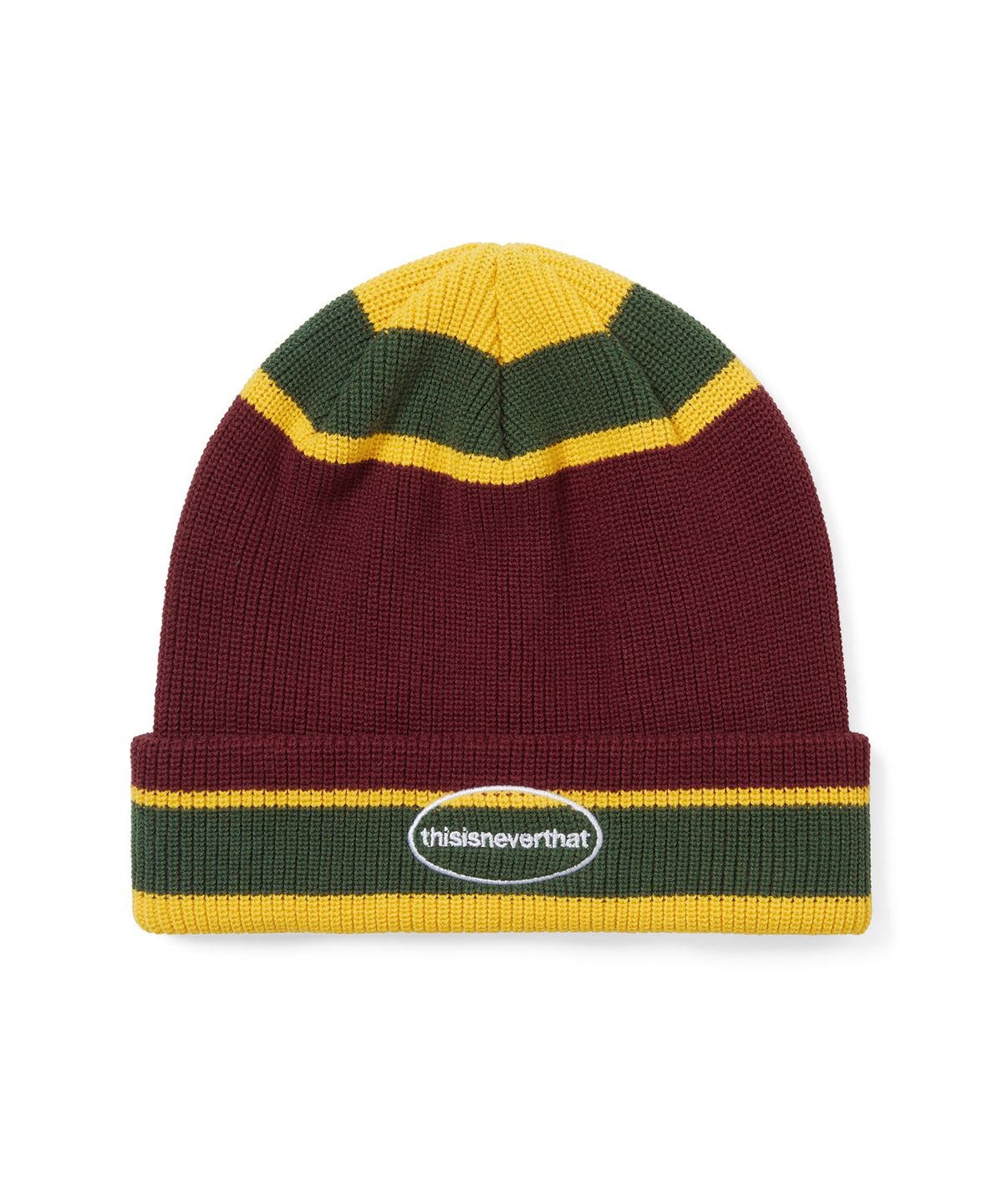 디스이즈네버댓(THISISNEVERTHAT) E/T-Logo Multi Striped Beanie Burgundy