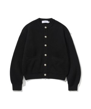 헤비 와플 실버 버튼 라운드 가디건 BLACK
