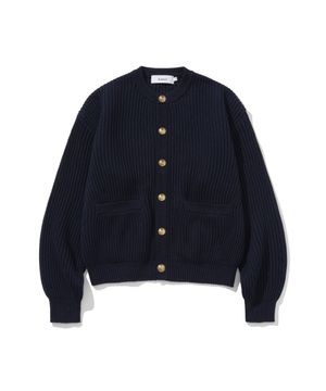 헤비 와플 골드 버튼 라운드 가디건 NAVY