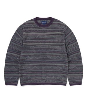 Pattern Knit Crew Dark Purple