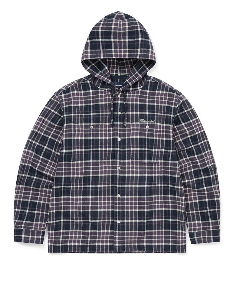 Flannel Hooded Check Shirt Purple