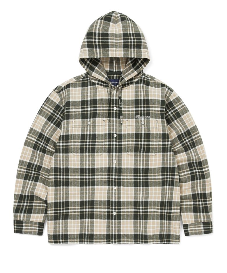 Flannel Hooded Check Shirt Green