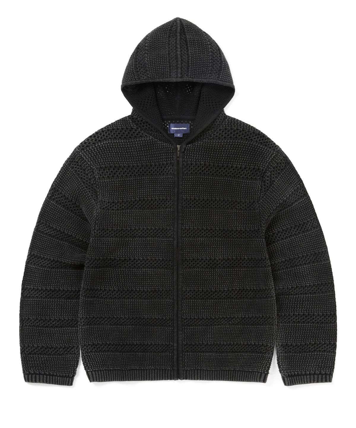 디스이즈네버댓(THISISNEVERTHAT) Crochet Knit Zip Hoodie Washed Black