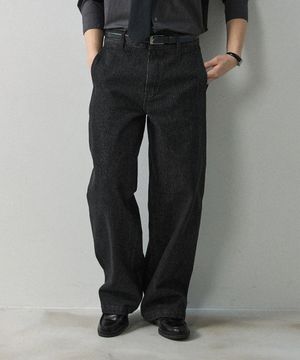 세미 커브드 와이드 데님 - 흑청