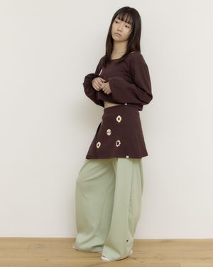 오너먼트 그래픽 랩 스커트 (브라운)