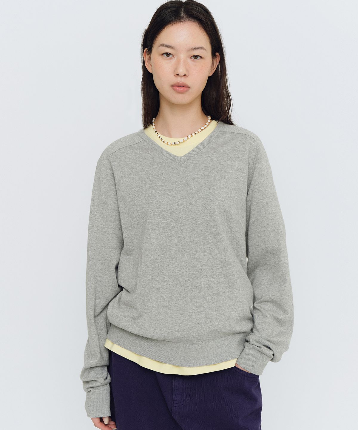 헬로 선라이즈(HELLO SUNRISE) HS V-neck L/S Knit_Gray