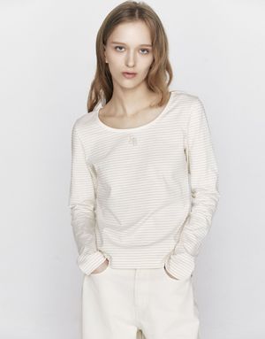 스쿱넥 스트라이프 긴팔 티셔츠 326503 [3color]