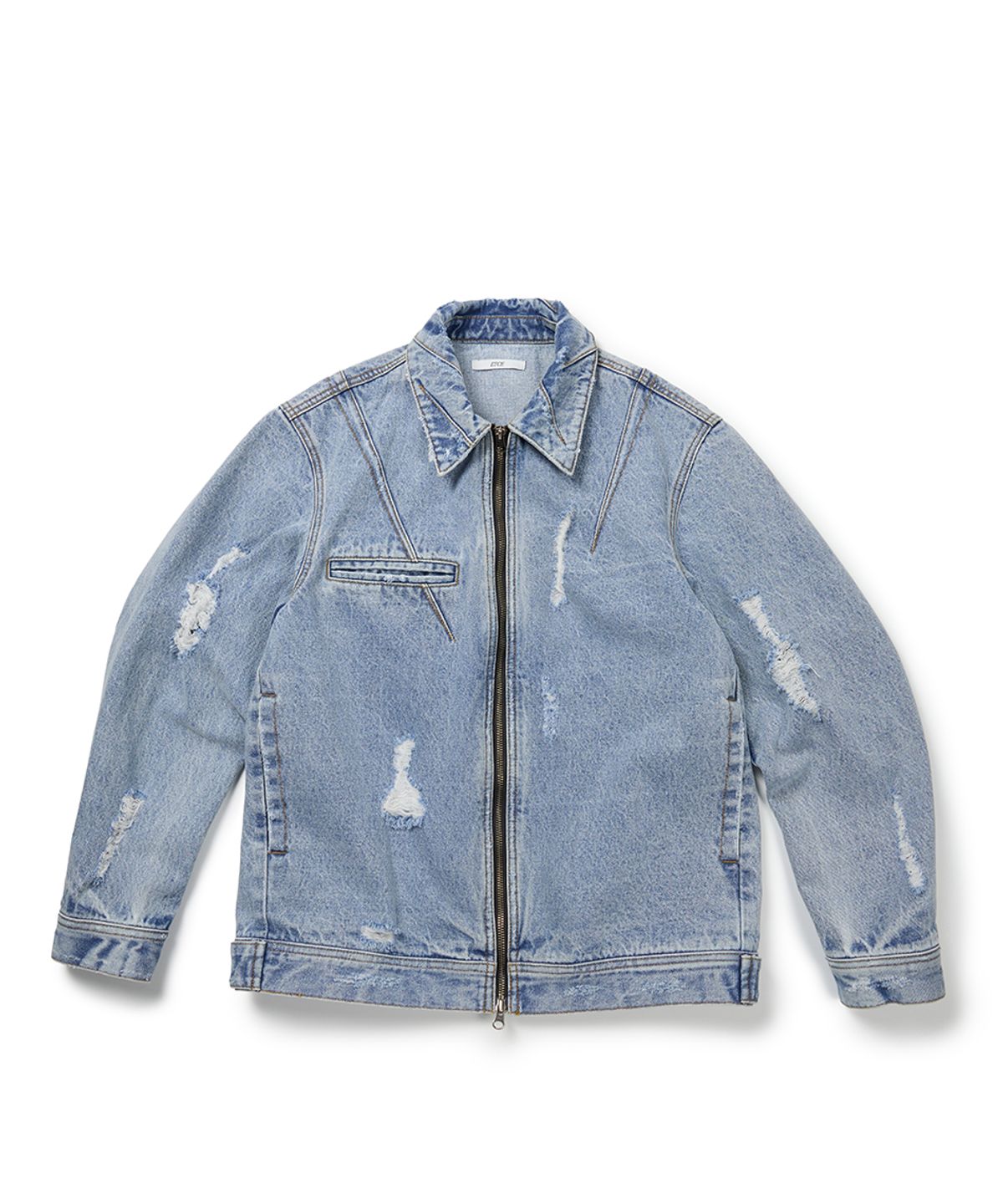 이티씨이(ETCE) DESTROYED DART TRUCKER JACKET (BLUE)