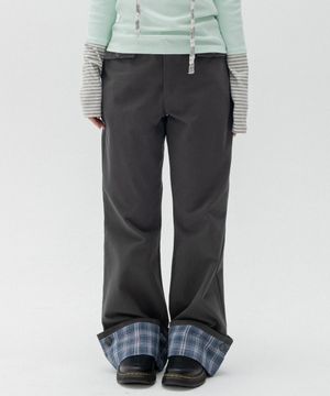 롤업 체크 부츠컷 팬츠_차콜