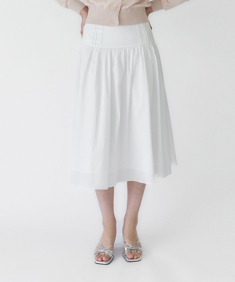 Anne Pintuck Wide Waist Flare Skirt(White)