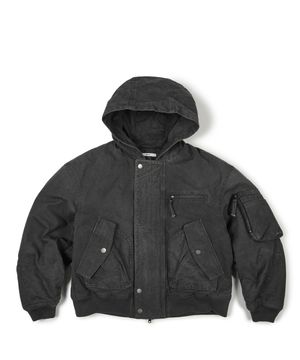 WASHED HOOD FLAP BOMBER (CHARCOAL)