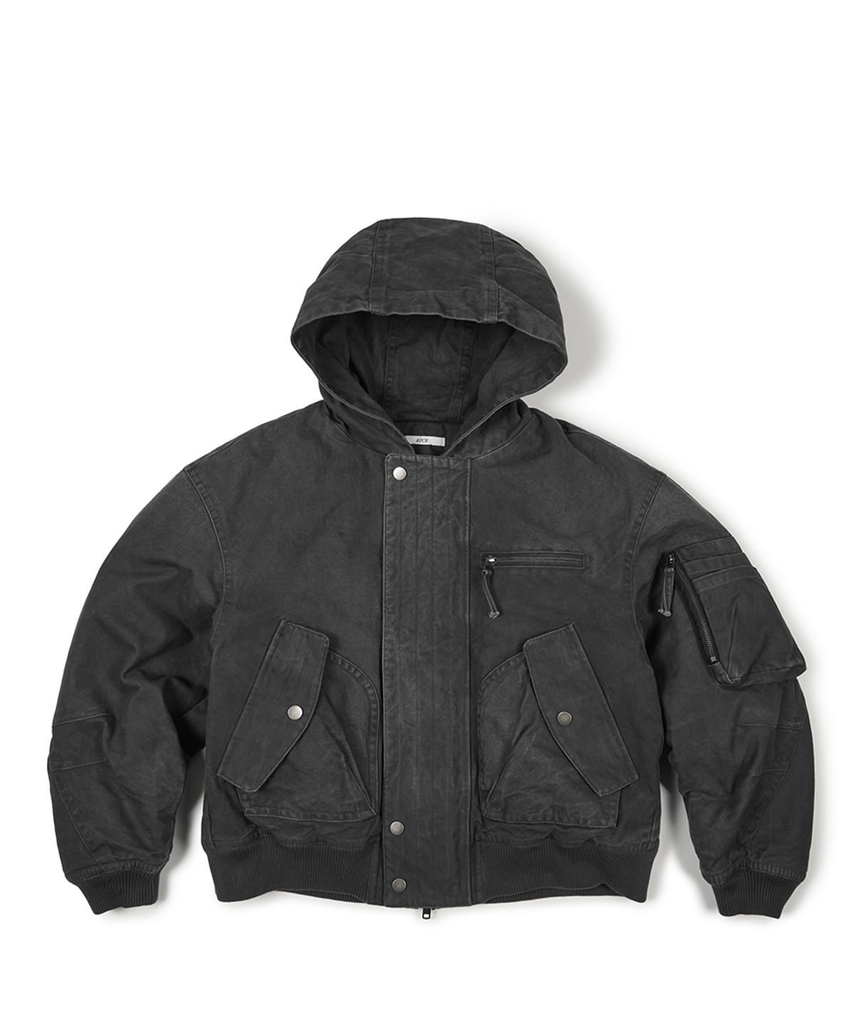 이티씨이(ETCE) WASHED HOOD FLAP BOMBER (CHARCOAL)