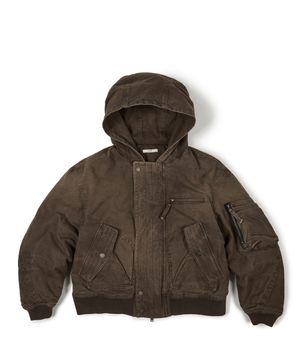 WASHED HOOD FLAP BOMBER (BROWN)