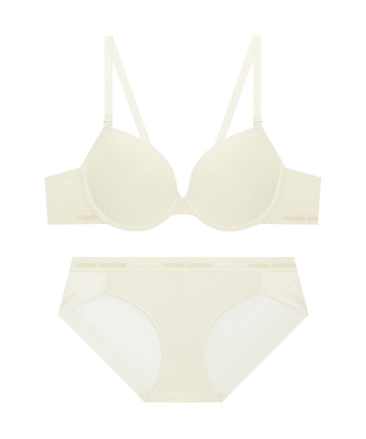 코데즈컴바인 이너웨어(CODES COMBINE INNERWEAR) [브라1+팬티2 세트] 쉘론 톤온톤밴드 브라 햄팬티 세트_크림