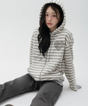 페어리 핫픽스 스트라이프 후드집업_메란지그레이