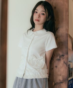 라운드카라 리본포켓 블라우스_화이트