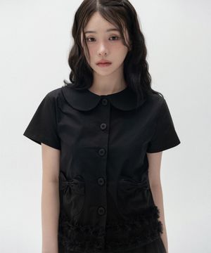 라운드카라 리본포켓 블라우스_블랙