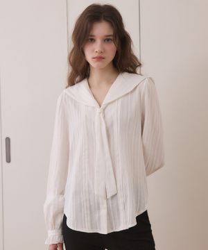 Sailor tie stripe blouse - white