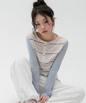 스타 스트라이프 헨리넥 롱슬리브_스카이블루