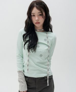 도트 그래픽 레이어드 롱슬리브_민트