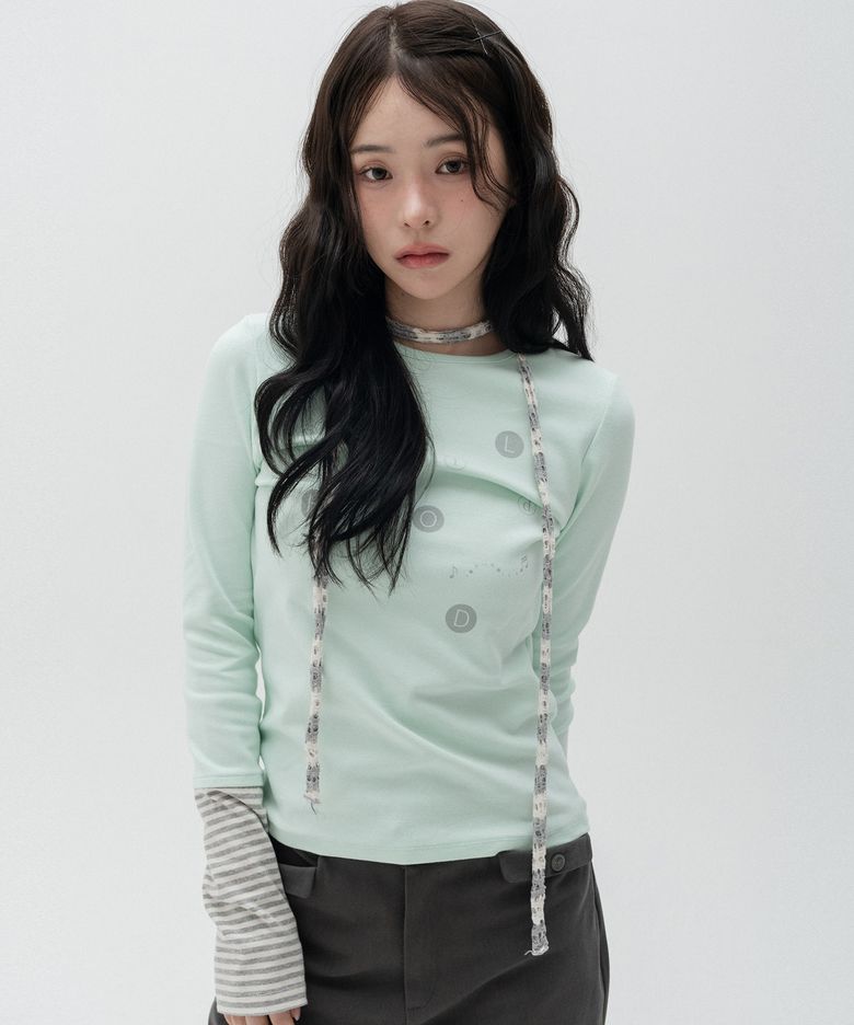 도트 그래픽 레이어드 롱슬리브_민트