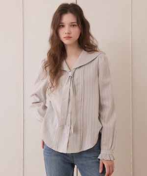 Sailor tie stripe blouse - ash mint