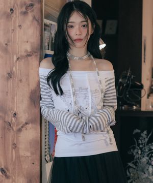엔젤 스트라이프 오프숄더 롱슬리브_화이트