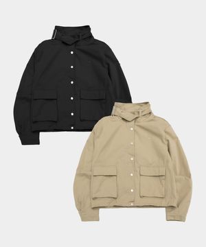 미니멀 하이넥 벨트 포인트 에센셜 블루종 코튼 자켓_2COLOR
