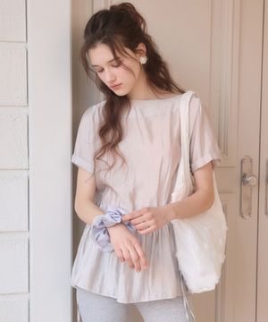 Boat neck sheer string blouse - pinkgrey