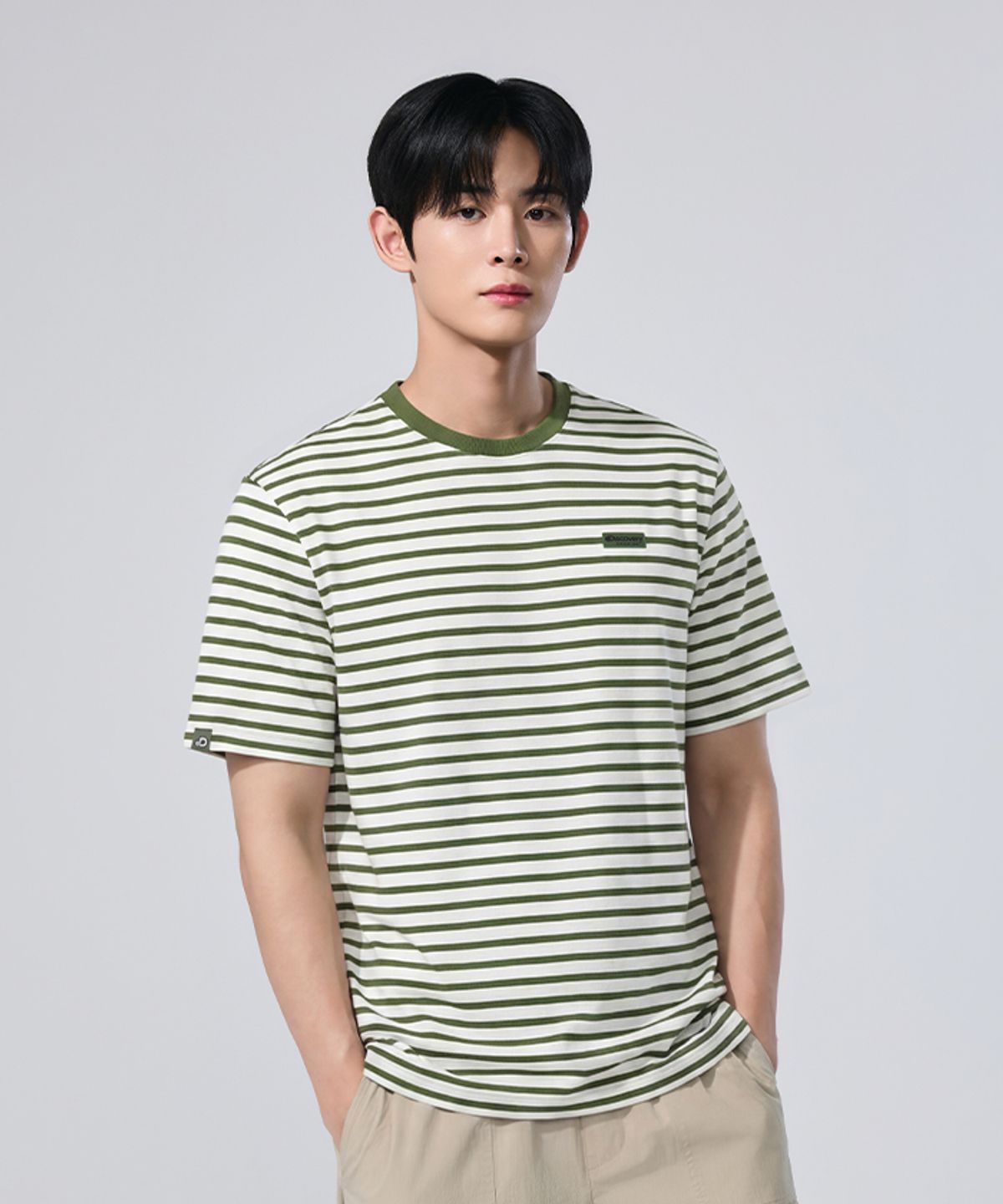디스커버리 익스페디션(DISCOVERY EXPEDITION) 남성 스트라이프 반팔티셔츠 (KHAKI)