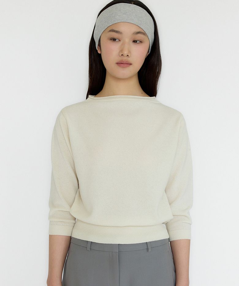Cashmere Blend Roll Boat Neck Volume Knit(Cream)