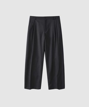 울 블렌디드 와이드 투턱 슬랙스 - 딥 차콜