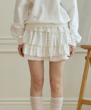 SUNNY DOT TIERED SKIRT_WHITE