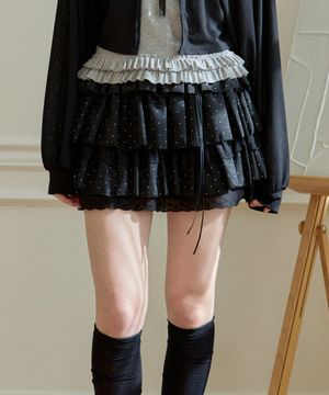 SUNNY DOT TIERED SKIRT_BLACK