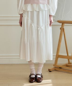 BREEZE RIBBON SHIRRING LONG SKIRT_WHITE