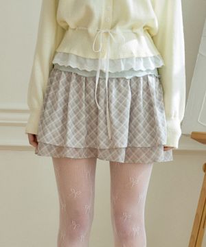 PICNIC CHECK TIERED SKIRT_BEIGE