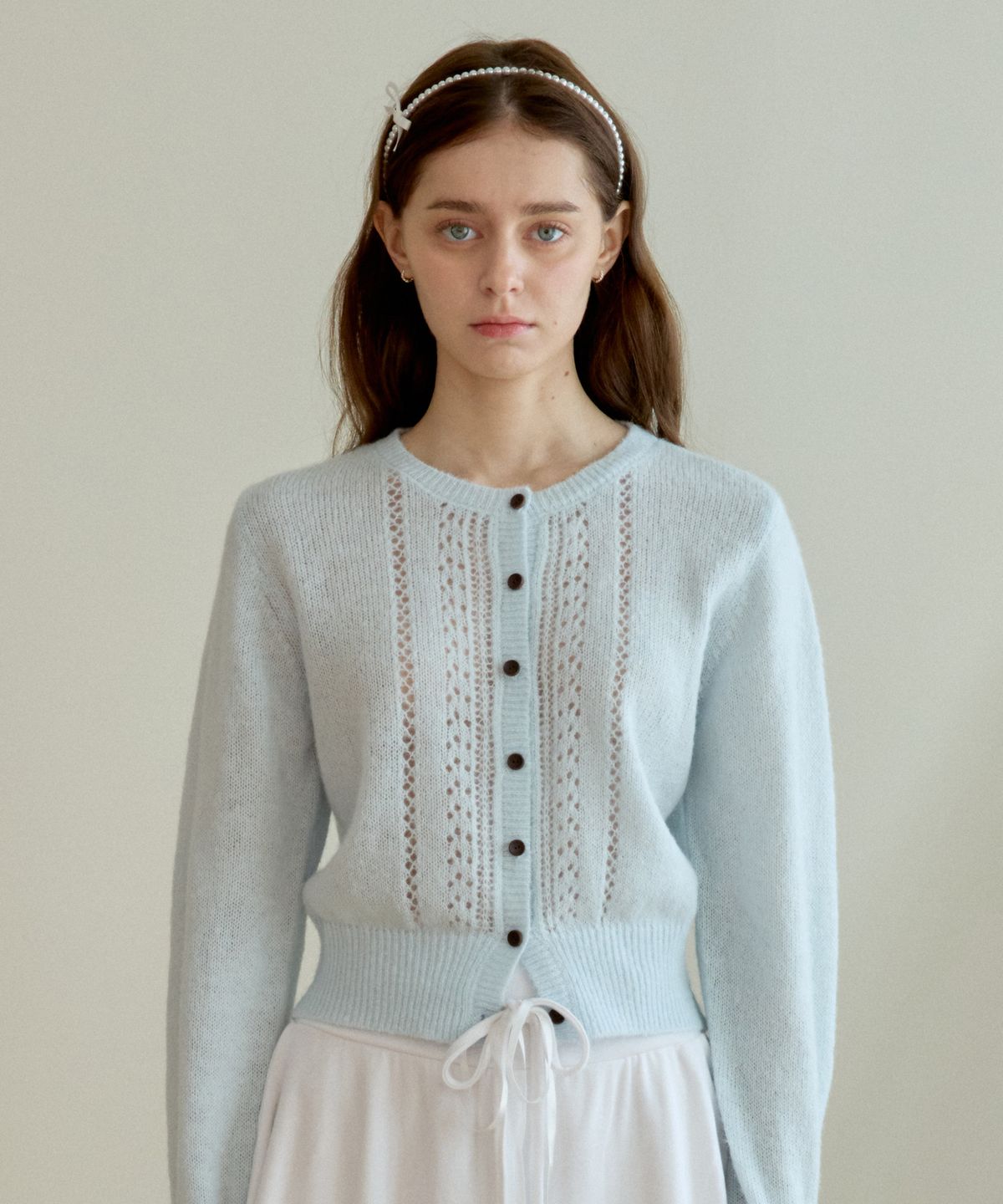핑크파인애플(PINK PINEAPPLE) DEWY PUNCHING KNIT CARDIGAN_SKY BLUE