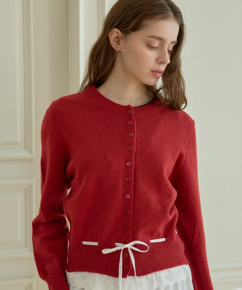 BLOOMING LACE KNIT CARDIGAN_RED
