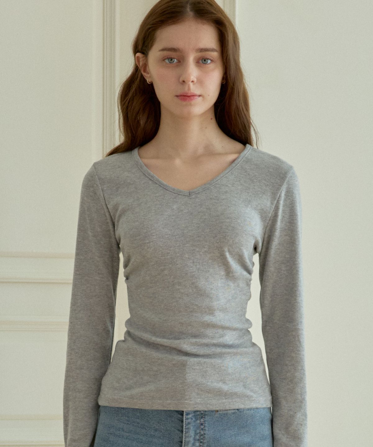 핑크파인애플(PINK PINEAPPLE) TENDER SHIRRING T-SHIRT_MELANGE GREY