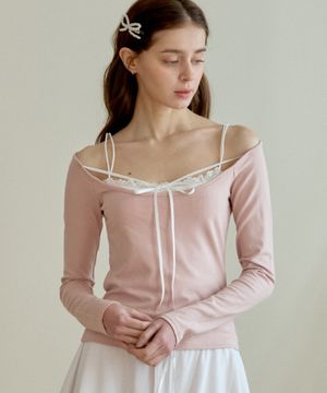BALLET RIBBON LAYERED T-SHIRT_PINK