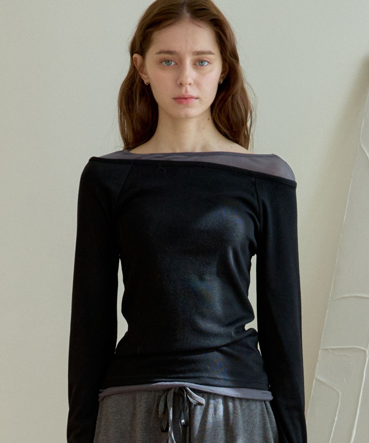 핑크파인애플(PINK PINEAPPLE) DEAR DOUBLE LAYER T-SHIRT_BLACK
