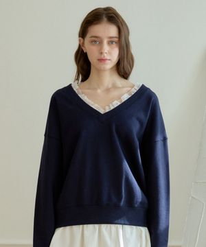 DEW LACE V-NECK SWEATSHIRT_NAVY